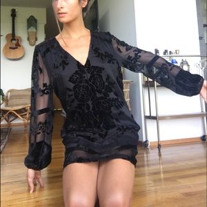 vintage black sheer arm floral dress